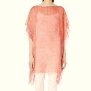 Eileen Fisher Sheer Linen Blend Poncho With Raw Hem.